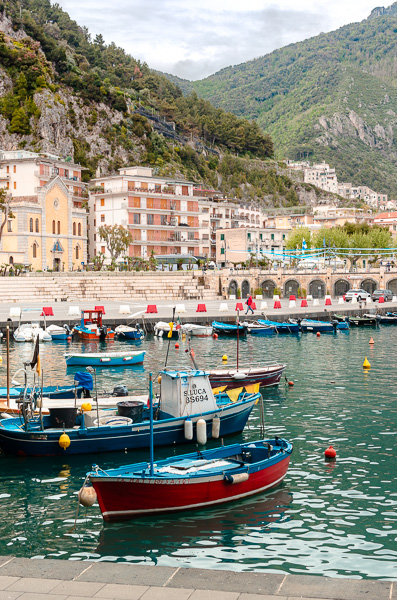 Maiori, the family friendly town on the Amalfi Coast to stay, the port with colorful fishing boats.