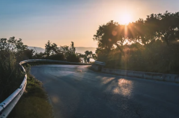 Road at sunset in Cilento Region, Italy.