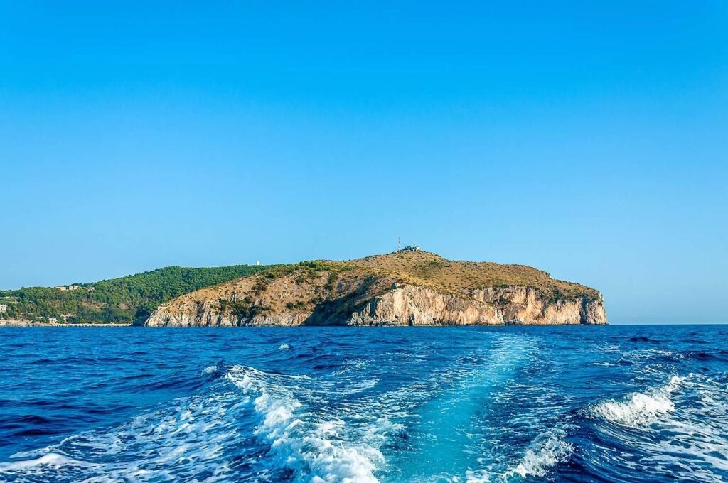 Cape Palinuro, as seen from a boat trip, Cilento Coast, Italy.
