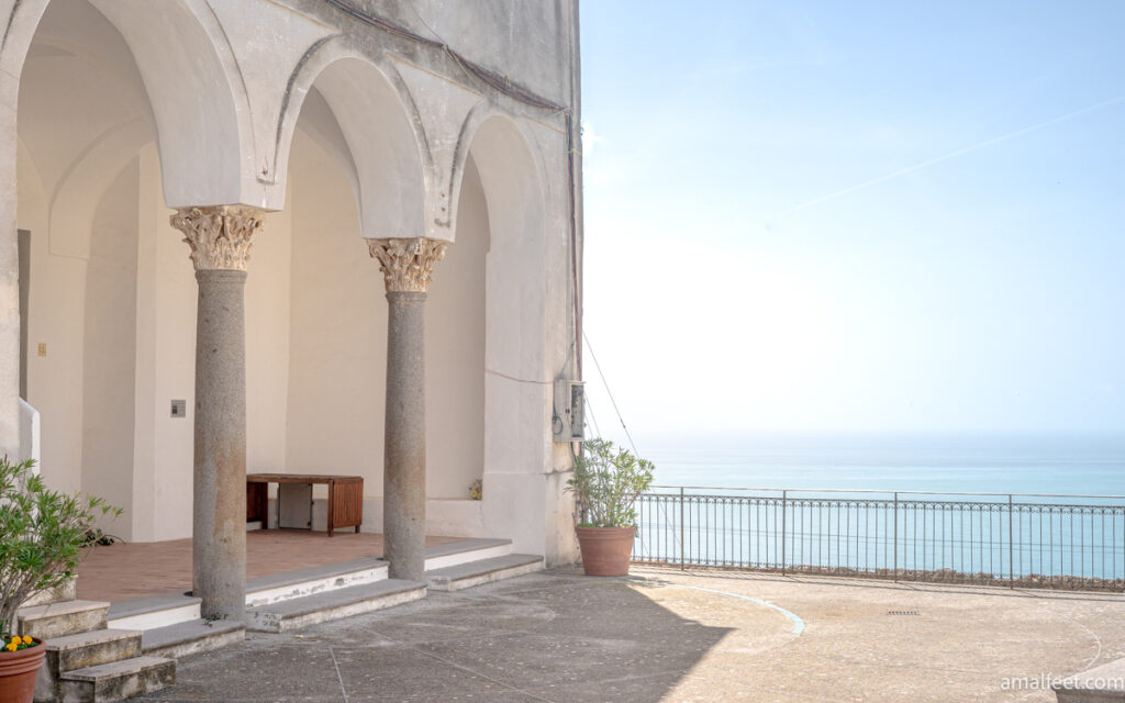 The church of the small hamlet of Torello, and the terrace like square with sea view.