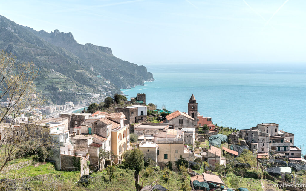 The view of the village of Torello, and the coastline in the background.