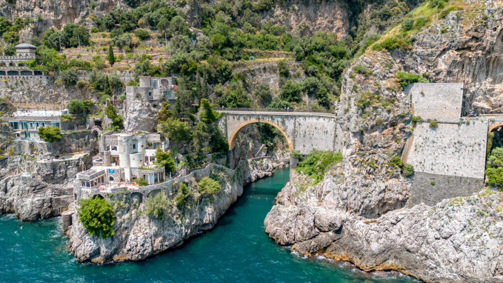 Bird's eye view of the Fjord of Furore and it's famous arched bridge.